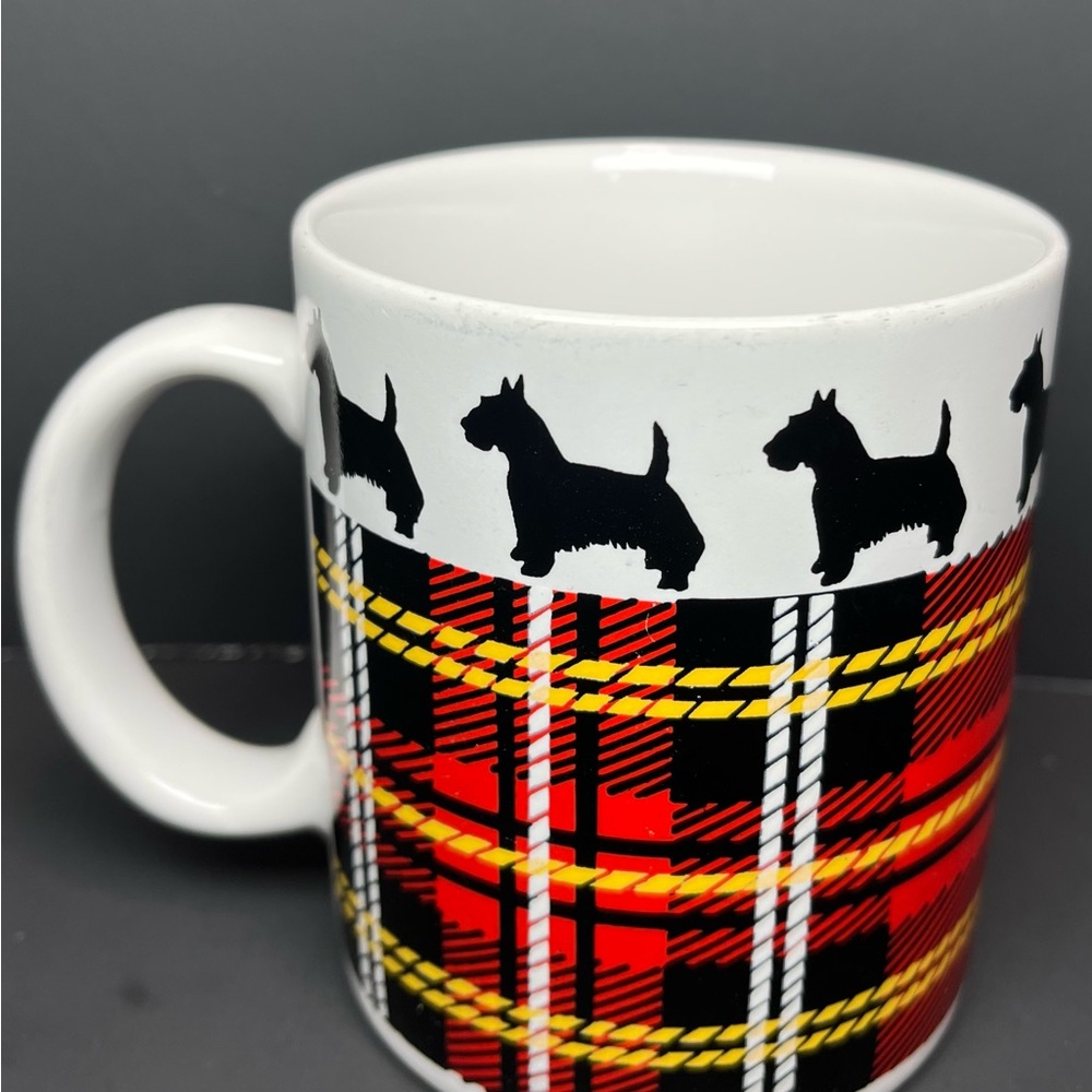 Red Plaid Coffee/  Tea / Mug Cup  with Black Scottish Terrier Dog